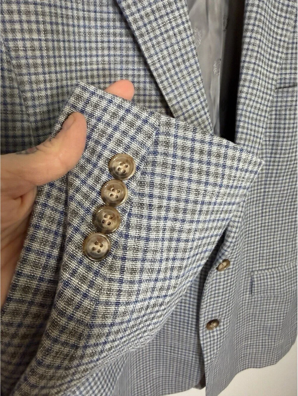 Lauren Ralph Lauren Blazer 46R Grey Blue Plaid Check Stretch Jacket Sport Coat